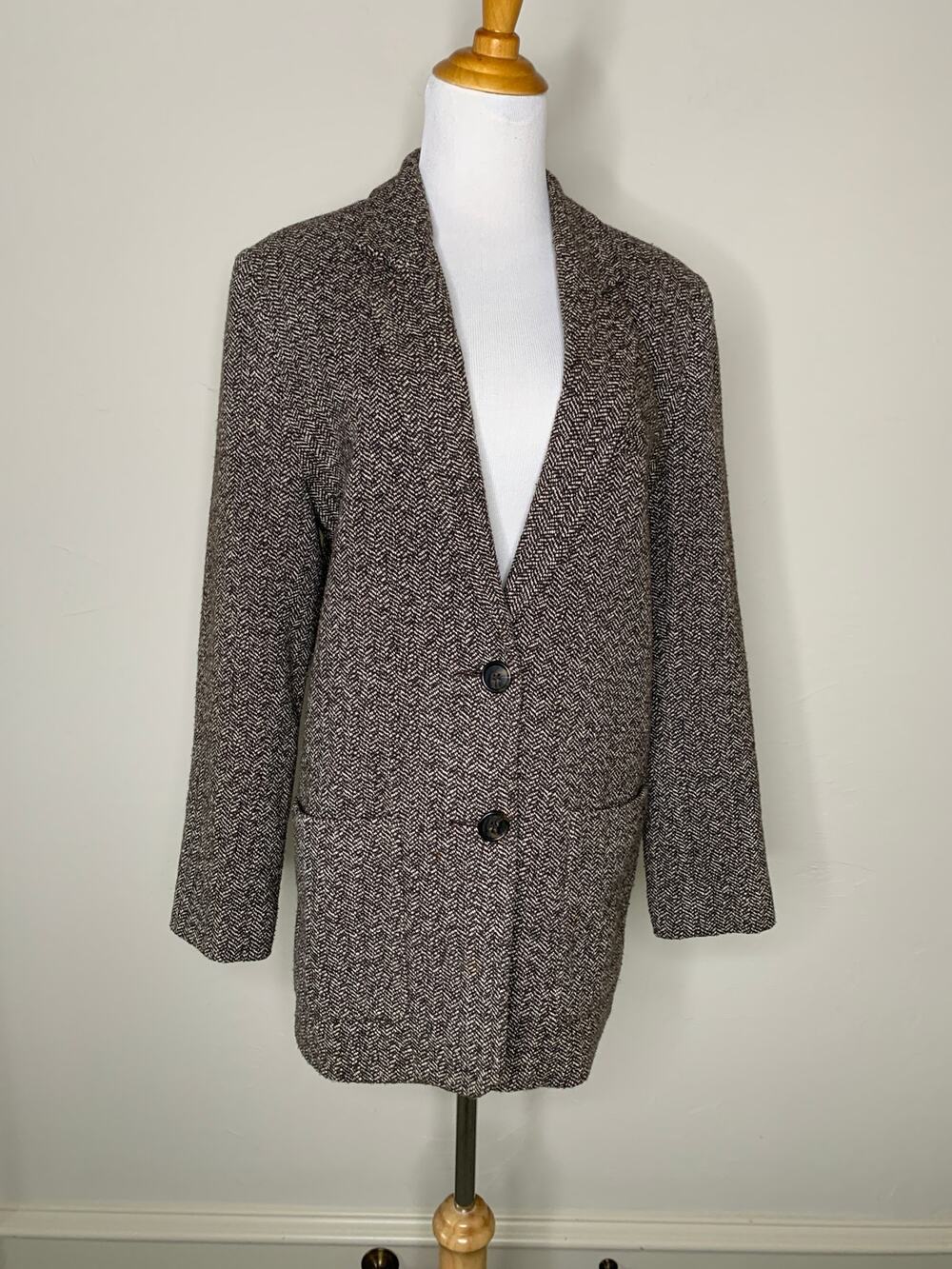 Karen Kane Long Tweed Blazer Brown Gray Sz 6 Made in USA